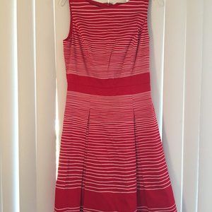 TALBOTS RED DRESS WITH WHITE STRIPES PLEATED FLAIR
